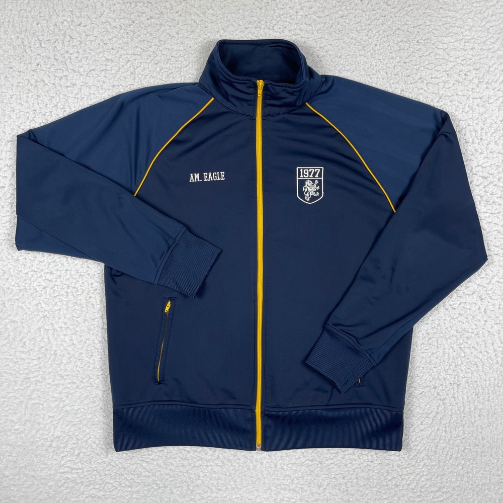 American Eagle Track Jacket Mens Large Navy Blue 1977 Lion Crest Sporty Zip Up